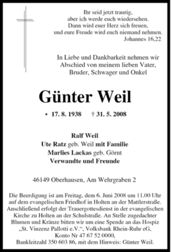 Traueranzeige von Günter Weil von Tageszeitung