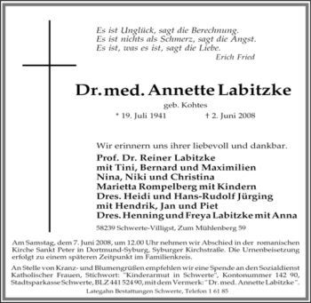 Traueranzeige von Annette Labitzke von Tageszeitung