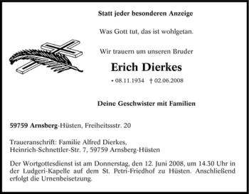 Traueranzeige von Erich Dierkes von Tageszeitung