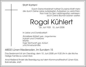 Traueranzeige von Rogal Kühlert von Tageszeitung