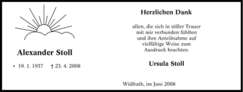 Traueranzeige von Alexander Stoll von Tageszeitung