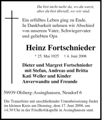 Traueranzeige von Heinz Fortschnieder von Tageszeitung