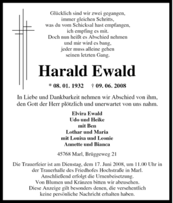 Traueranzeige von Harald Ewald von Tageszeitung