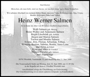 Traueranzeige von Heinz Werner Salmen von Tageszeitung