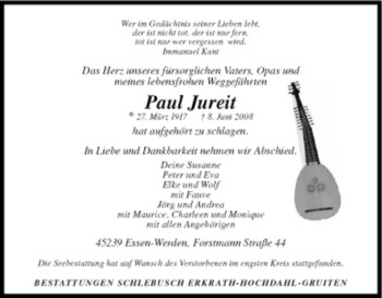 Traueranzeige von Paul Jureit von Tageszeitung
