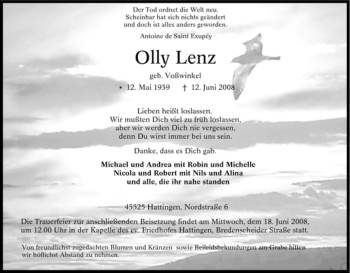 Traueranzeige von Olly Lenz von Tageszeitung