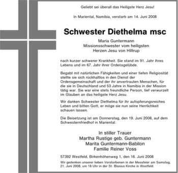 Traueranzeige von Maria Guntermann von Tageszeitung