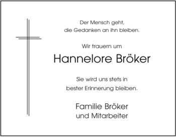 Traueranzeige von Hannelore Bröker von Tageszeitung