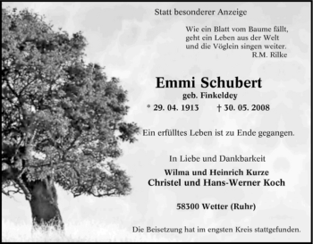 Traueranzeige von Emmi Schubert von Tageszeitung