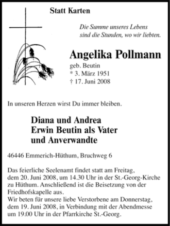 Traueranzeige von Angelika Pollmann von Tageszeitung