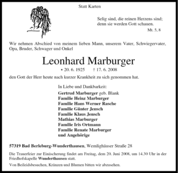 Traueranzeige von Leonhard Marburger von Tageszeitung