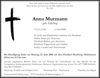 Traueranzeige von Anna Murmann von Tageszeitung