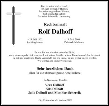 Traueranzeige von Rolf Dalhoff von Tageszeitung