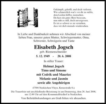Traueranzeige von Elisabeth Jogsch von Tageszeitung