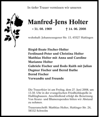 Traueranzeige von Manfred-Jens Holter von Tageszeitung