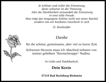 Traueranzeige von Dein Kevin von Tageszeitung