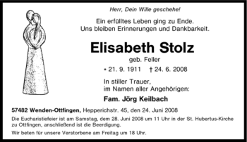 Traueranzeige von Elisabeth Stolz von Tageszeitung