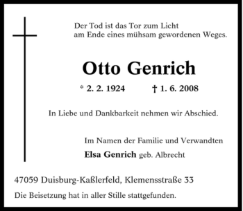 Traueranzeige von Otto Genrich von Tageszeitung