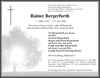 Traueranzeige von Rainer Bergerfurth von Tageszeitung