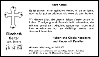 Traueranzeige von Elisabeth Selter von Tageszeitung