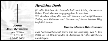 Traueranzeige von Anna Münstermann von Tageszeitung