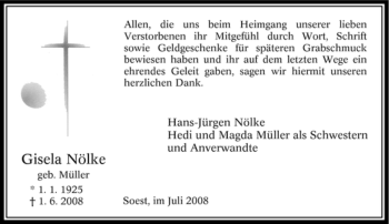 Traueranzeige von Gisela Nölke von Tageszeitung