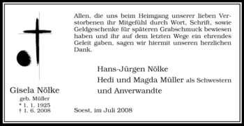 Traueranzeige von Gisela Nölke von Tageszeitung