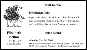 Traueranzeige von Elisabeth Schön von Tageszeitung