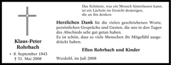Traueranzeige von Klaus-Peter Rohrbach von Tageszeitung
