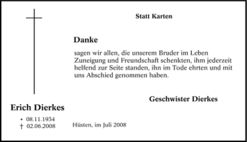 Traueranzeige von Erich Dierkes von Tageszeitung
