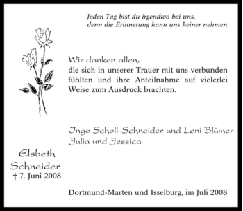 Traueranzeige von Elsbeth Schneider von Tageszeitung