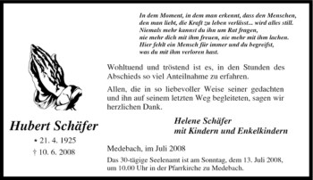 Traueranzeige von Hubert Schäfer von Tageszeitung