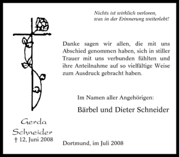 Traueranzeige von Gerda Schneider von Tageszeitung