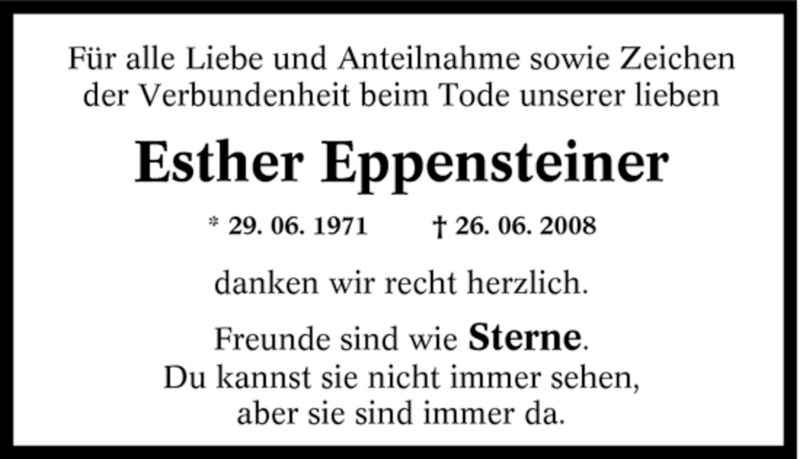  Traueranzeige für Esther Eppensteiner vom 05.07.2008 aus Tageszeitung