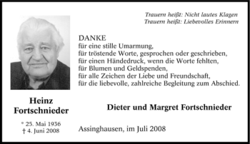 Traueranzeige von Heinz Fortschnieder von Tageszeitung