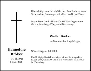 Traueranzeige von Hannelore Bröker von Tageszeitung