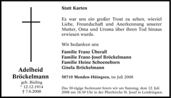 Traueranzeige von Adelheid Bröckelmann von Tageszeitung