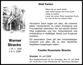 Traueranzeige von Werner Stracke von Tageszeitung