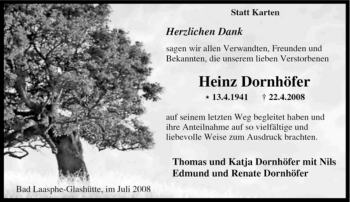 Traueranzeige von Heinz Dornhöfer von Tageszeitung