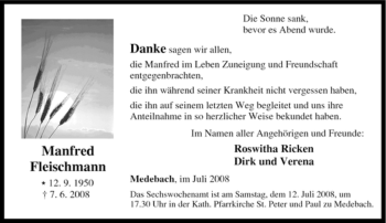Traueranzeige von Manfred Fleischmann von Tageszeitung