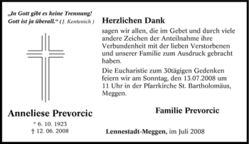 Traueranzeige von Anneliese Prevorcic von Tageszeitung
