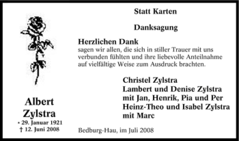 Traueranzeige von Albert Zylstra von Tageszeitung