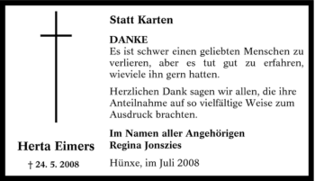 Traueranzeige von Herta Eimers von Tageszeitung