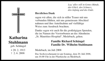 Traueranzeige von Katharina Stuhlmann von Tageszeitung