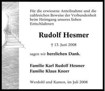 Traueranzeige von Rudolf Hesmer von Tageszeitung