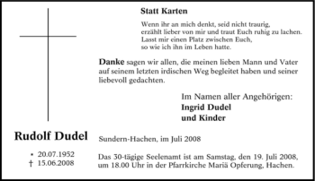 Traueranzeige von Rudolf Dudel von Tageszeitung