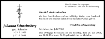 Traueranzeige von Johanna Schweinsberg von Tageszeitung