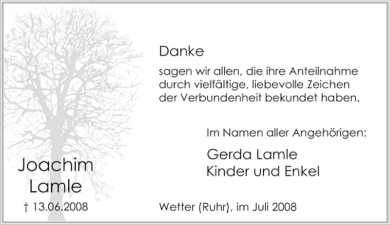  Traueranzeige für Joachim Lamle vom 12.07.2008 aus Tageszeitung