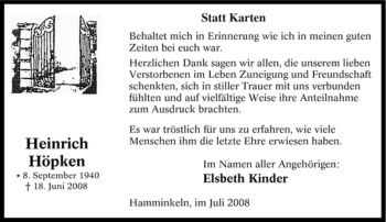 Traueranzeige von Heinrich Höpken von Tageszeitung