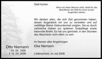 Traueranzeige von Otto Niemann von Tageszeitung